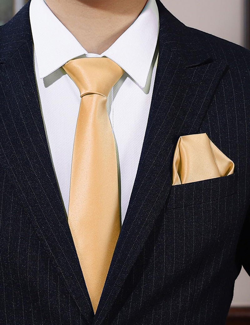 pensee Men's Tie Set Solid Pure Color 3.15" (8CM) Classic Formal Plain Necktie and Pocket Square Set For Men - Image 2
